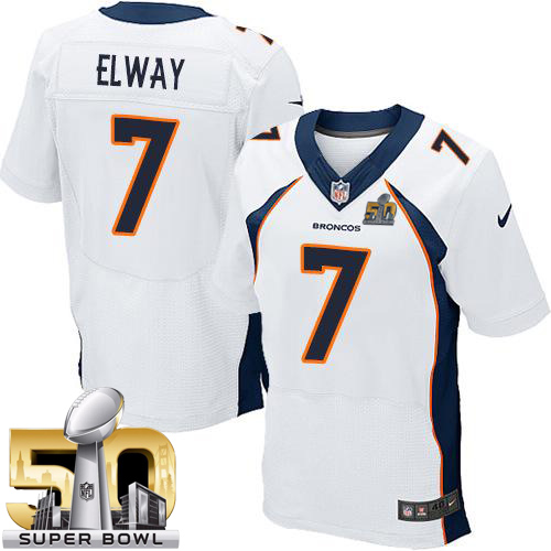 Nike Broncos #7 John Elway White Super Bowl 50 Men's Stitched NFL New Elite Jersey - Click Image to Close